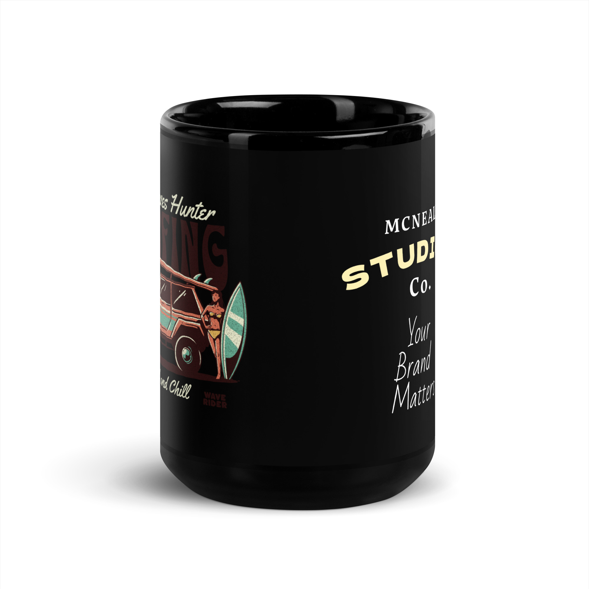 Surf & Chill - Your Brand Matters (Black Glossy Mug) - Image 3